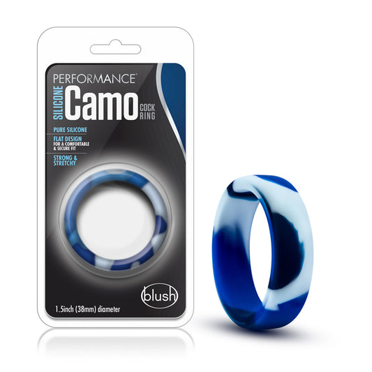 Blush Performance Silicone Camo Cock Ring Blue Camouflage-Pinkfoxxx