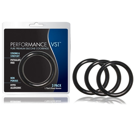 Blush Performance VS1 Pure Premium Silicone Cockrings 3-Pack Medium Black-Pinkfoxxx
