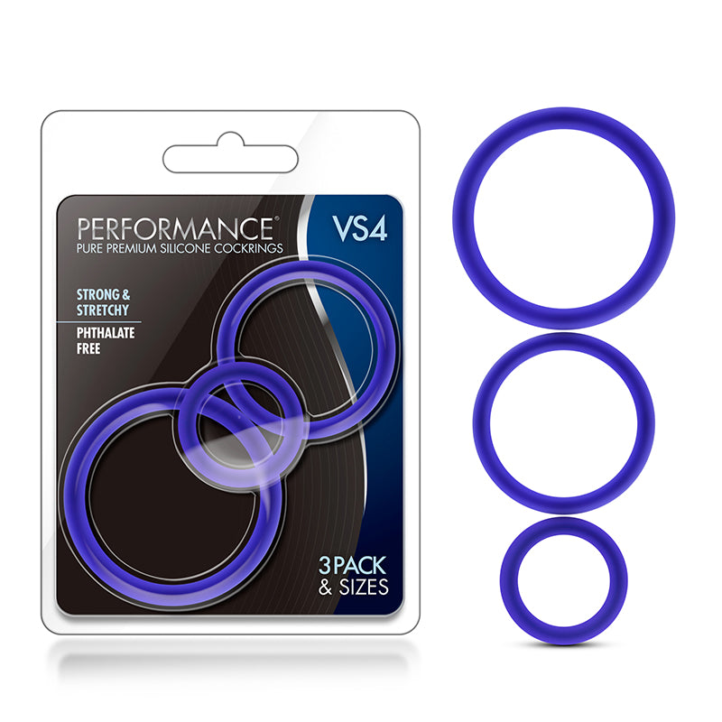 Blush Performance VS4 Pure Premium Silicone Cockrings 3-Pack Set Indigo-Pinkfoxxx