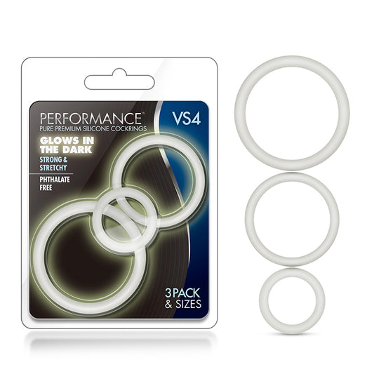 Blush Performance VS4 Pure Premium Silicone Cockrings 3-Pack Set White-Pinkfoxxx