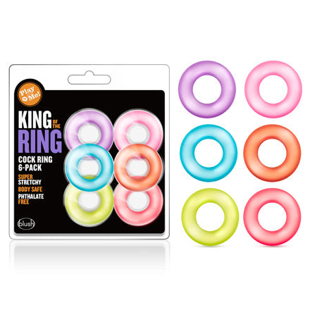 Blush Play with Me King of the Ring Cockring 6-Pack Assorted Colors-Pinkfoxxx