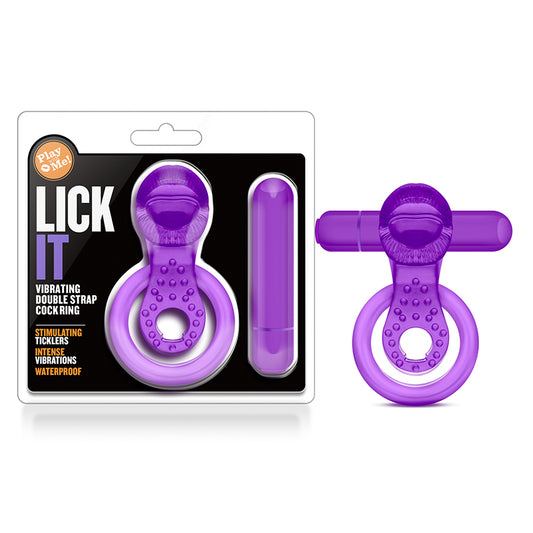 Blush Play with Me Lick It Vibrating Double Strap Cockring Purple-Pinkfoxxx