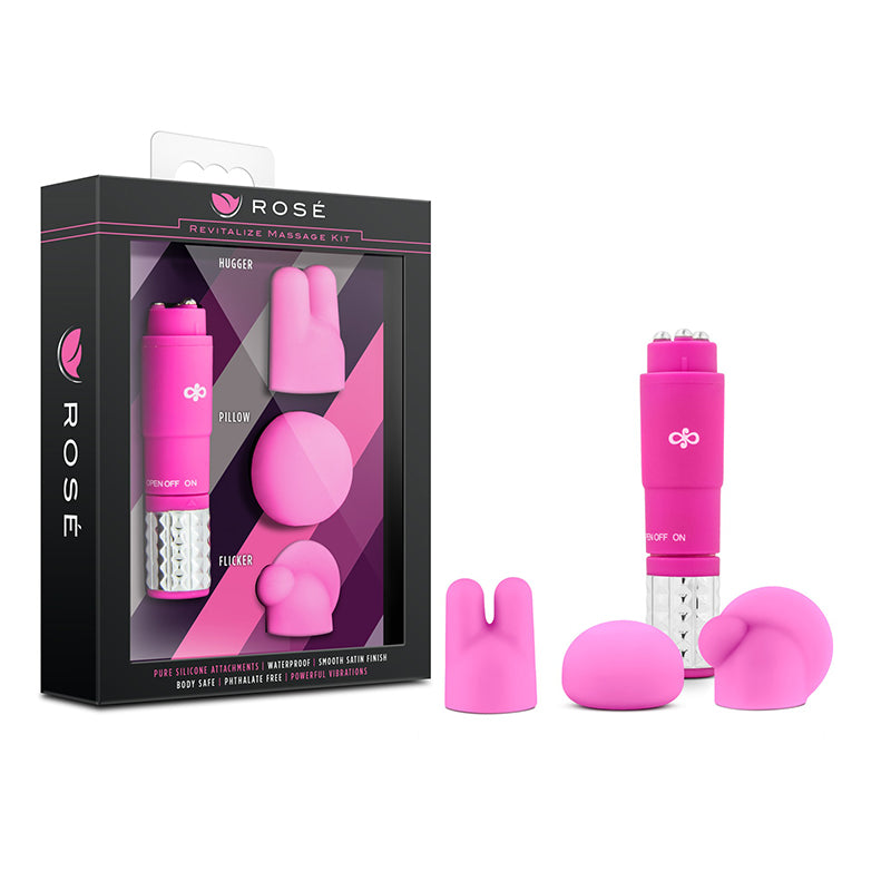Blush Rose Revitalize Massage Kit with Mini Vibrator & 3 Silicone Attachments Pink-Pinkfoxxx