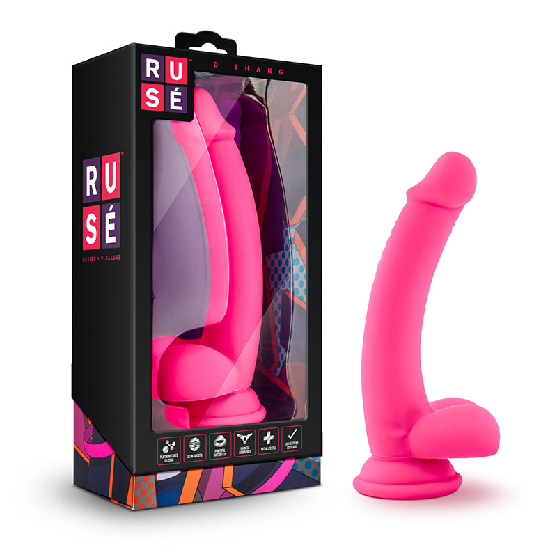 Blush Ruse D Thang Semi-Realistic 7.75 in. Silicone Dildo with Balls & Suction Cup Hot Pink-Pinkfoxxx
