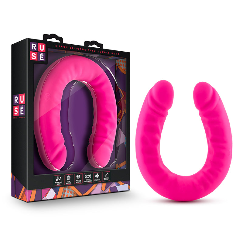 Blush Ruse Realistic 18 in. Silicone Slim Double Dong Dual Ended Dildo Hot Pink-Pinkfoxxx