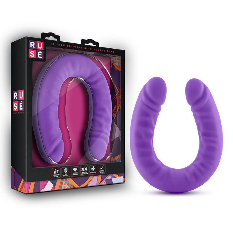 Blush Ruse Realistic 18 in. Silicone Slim Double Dong Dual Ended Dildo Purple-Pinkfoxxx