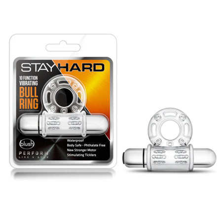 Blush Stay Hard 10 Function Vibrating Bull Ring Clear-Pinkfoxxx