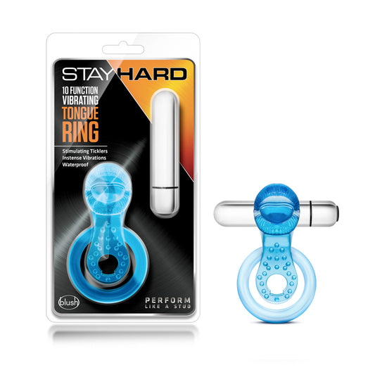 Blush Stay Hard 10 Function Vibrating Tongue Ring Blue-Pinkfoxxx