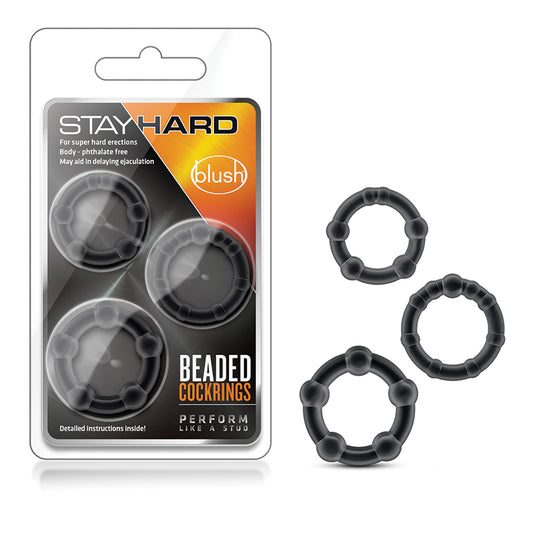 Blush Stay Hard Beaded Cockrings 3-Piece Set Black-Pinkfoxxx