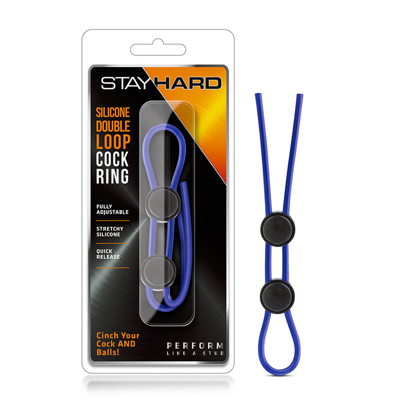 Blush Stay Hard Silicone Double Loop Lasso/Bolo Cockring Blue-Pinkfoxxx