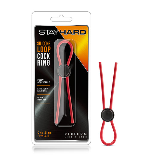 Blush Stay Hard Silicone Loop Lasso/Bolo Cockring Red-Pinkfoxxx