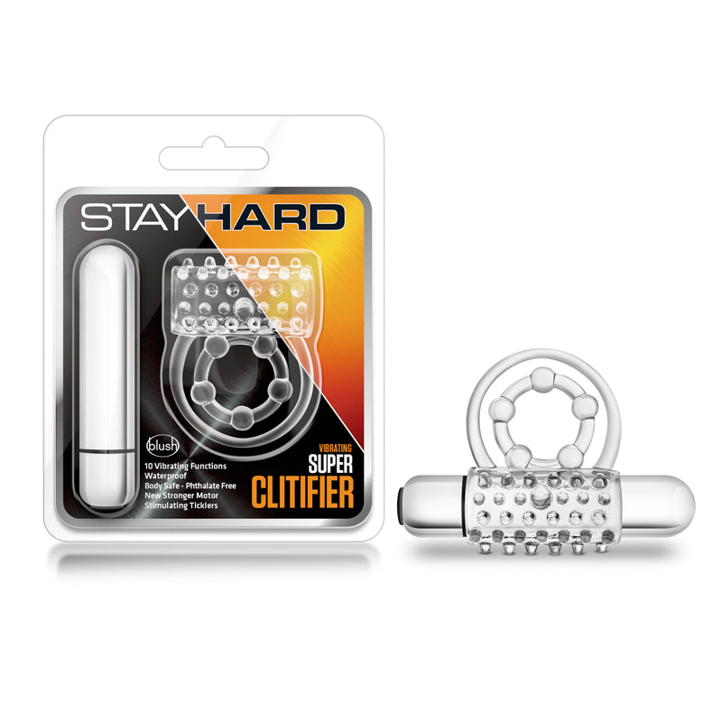 Blush Stay Hard Vibrating Super Clitifier Cockring Clear-Pinkfoxxx