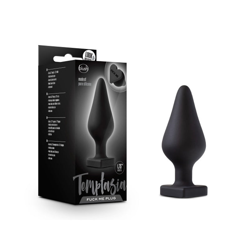 Blush Temptasia 'Fuck Me' Silicone Anal Plug with Heart-Shaped Base Black-Pinkfoxxx