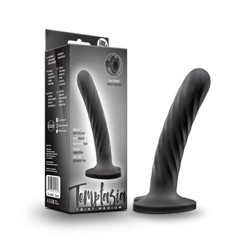 Blush Temptasia Twist 5.5 in. Curved Textured Silicone Dildo with Heart-Shaped Suction Cup Medium Black-Pinkfoxxx