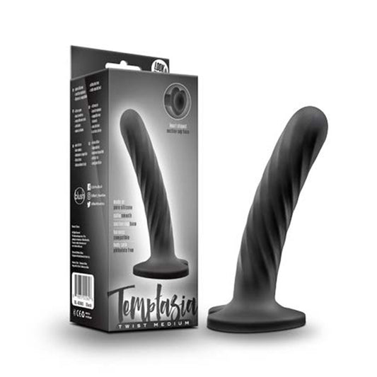 Blush Temptasia Twist 5.5 in. Curved Textured Silicone Dildo with Heart-Shaped Suction Cup Medium Black-Pinkfoxxx