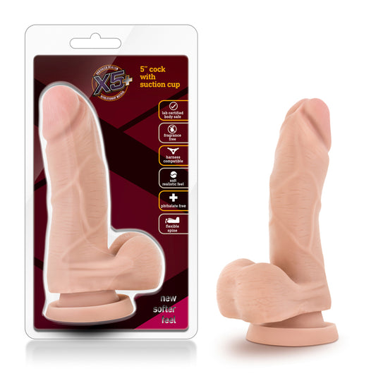 Blush X5 Plus Realistic 5 in. Posable Dildo with Balls & Suction Cup Beige-Pinkfoxxx