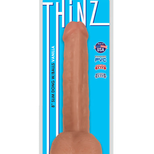 THINZ SLIM DONG 8IN W/ BALLS VANILLA - CN12051610