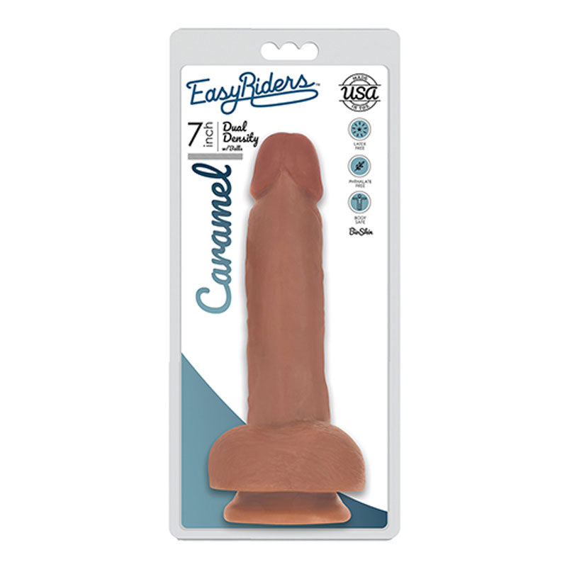 Curve Toys Easy Riders 7 in. Dual Density Dildo with Balls & Suction Cup Tan-Pinkfoxxx