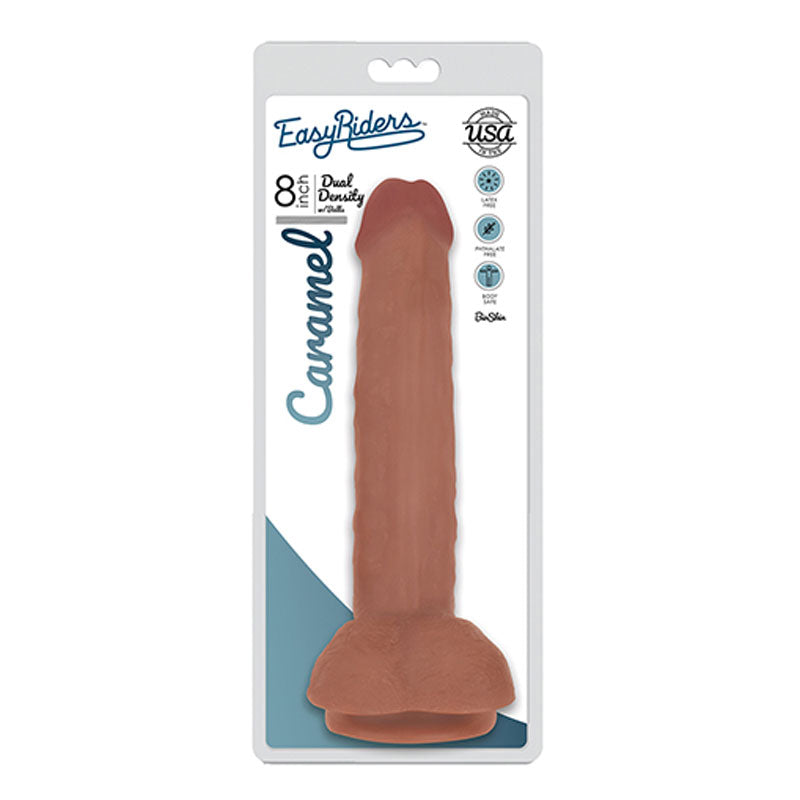 Curve Toys Easy Riders 8 in. Dual Density Dildo with Balls & Suction Cup Tan-Pinkfoxxx