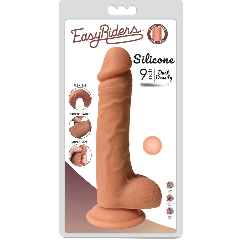 Curve Toys Easy Riders 9 in. Dual Density Silicone Dildo with Balls & Suction Cup Light-Pinkfoxxx