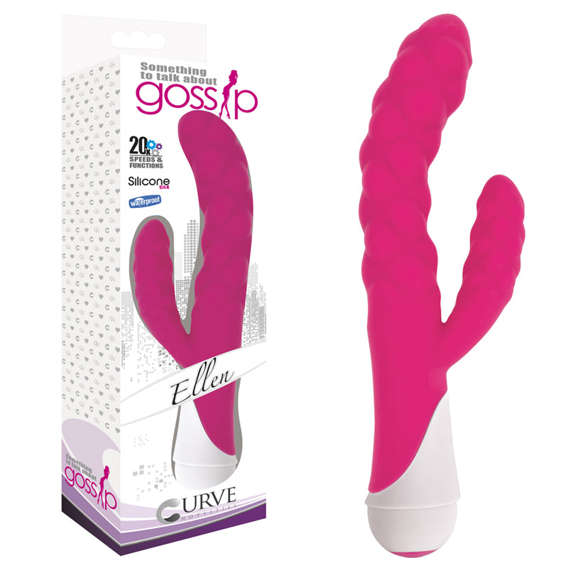 Curve Toys Gossip Ellen Waterproof Textured Silicone Flexible Dual Stimulation Vibrator Magenta-Pinkfoxxx