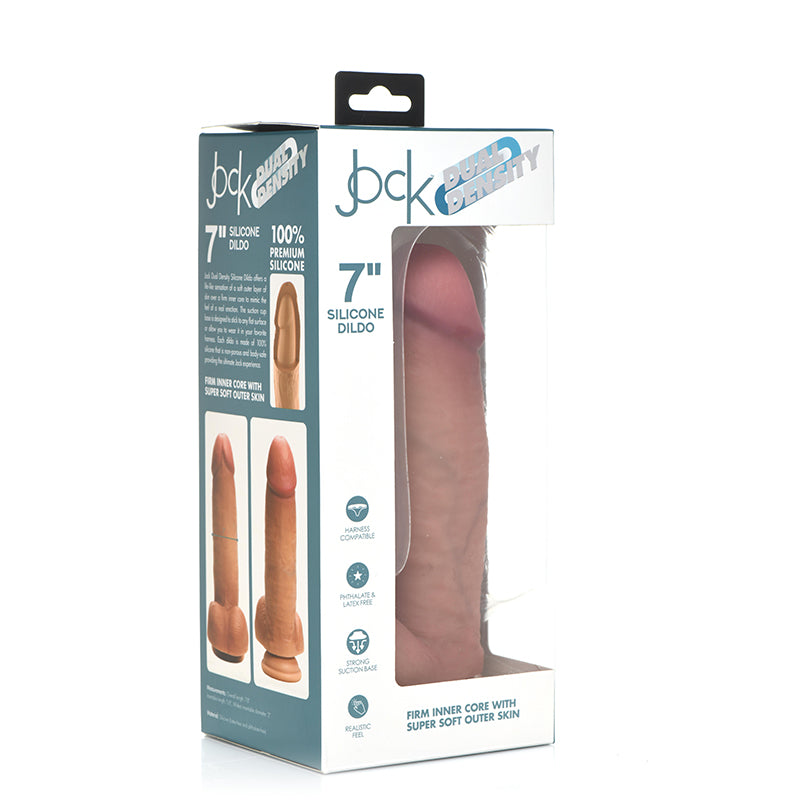 Curve Toys Jock Dual Density 7 in. Silicone Dildo with Balls & Suction Cup Light-Pinkfoxxx