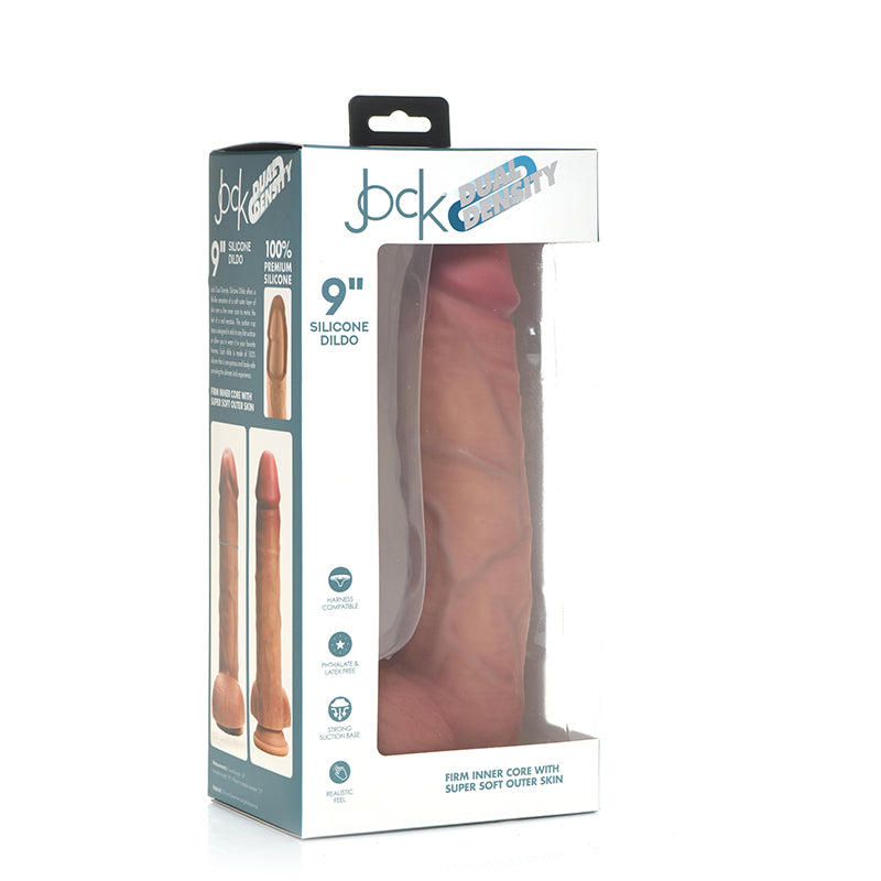 Curve Toys Jock Dual Density 9 in. Silicone Dildo with Balls & Suction Cup Light-Pinkfoxxx