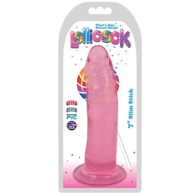 Curve Toys Lollicock Slim Stick 7 in. Dildo with Suction Cup Cherry Ice-Pinkfoxxx