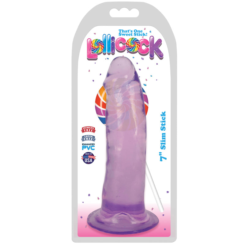 Curve Toys Lollicock Slim Stick 7 in. Dildo with Suction Cup Grape Ice-Pinkfoxxx