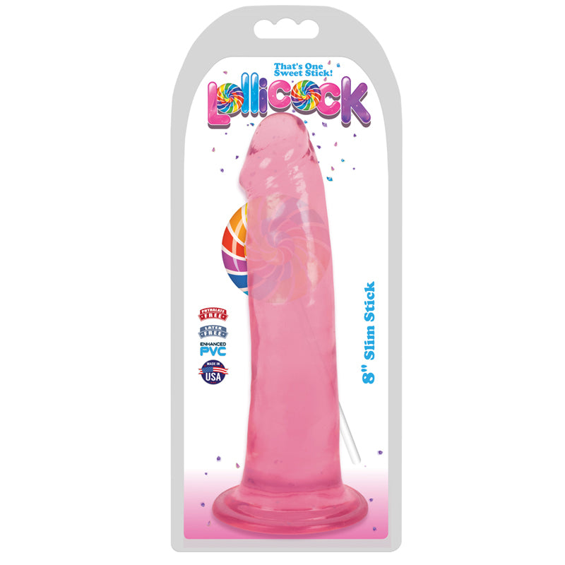 Curve Toys Lollicock Slim Stick 8 in. Dildo with Suction Cup Cherry Ice-Pinkfoxxx