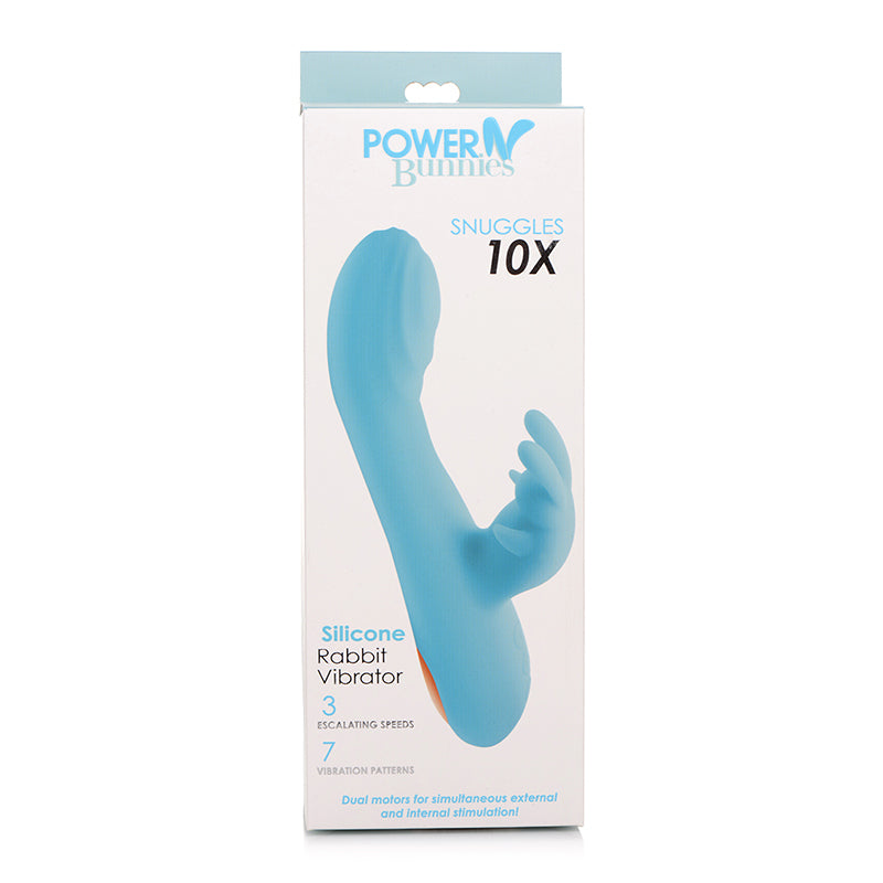 Curve Toys Power Bunny Snuggles Rechargeable Silicone Rabbit Vibrator Teal-Pinkfoxxx