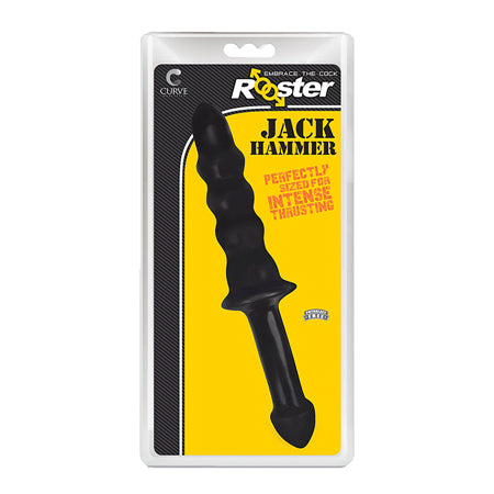 Curve Toys Rooster Jackhammer 10.5 in. Rippled Dildo with Insertable Handle Black-Pinkfoxxx