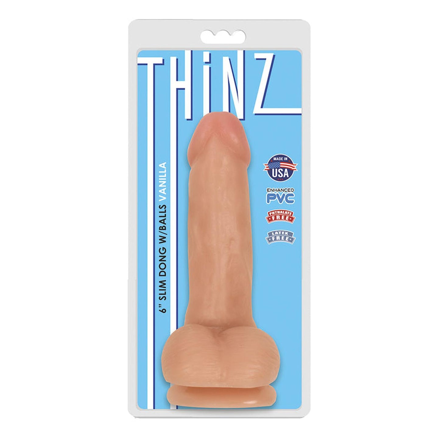 Curve Toys Thinz 6 in. Slim Dildo with Balls & Suction Cup Beige-Pinkfoxxx