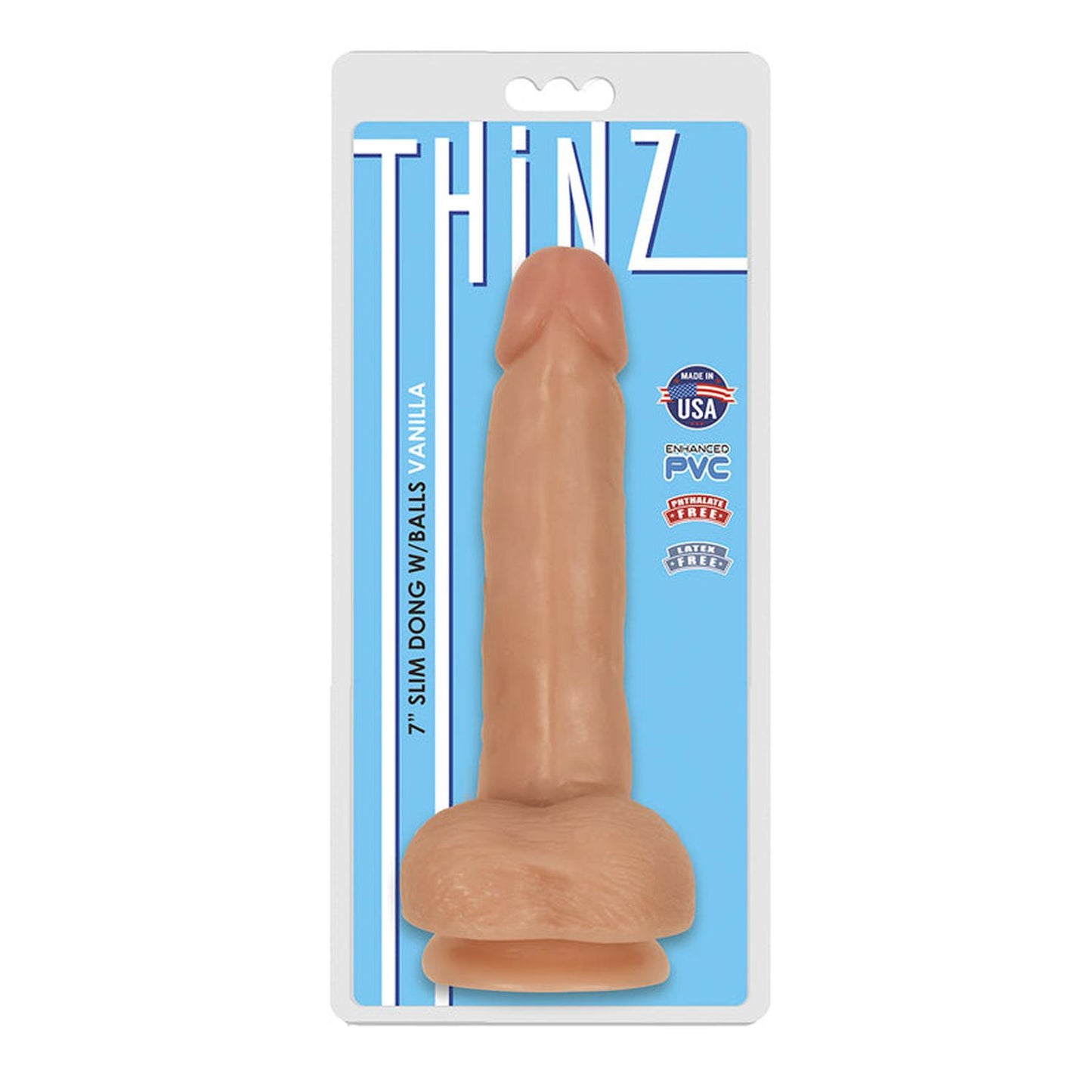 Curve Toys Thinz 7 in. Slim Dildo with Balls & Suction Cup Beige