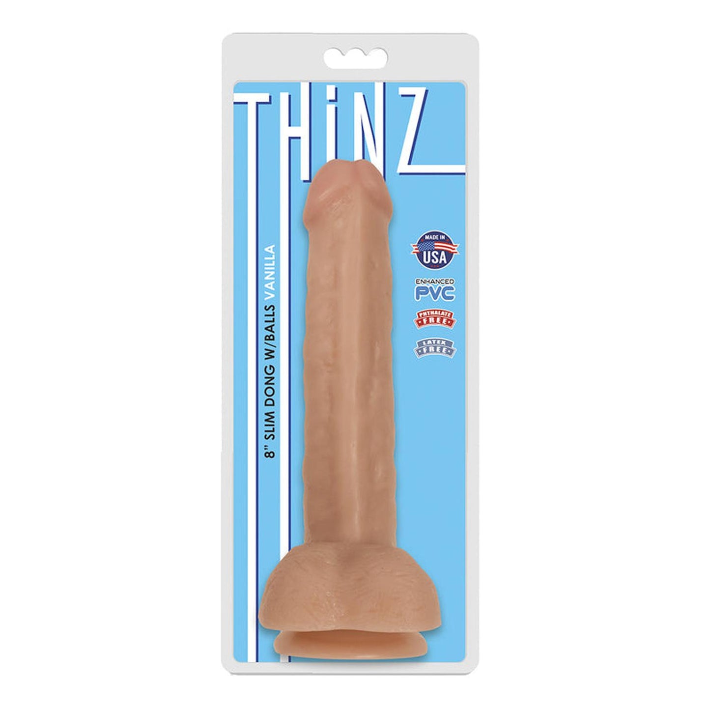 Curve Toys Thinz 8 in. Slim Dildo with Balls & Suction Cup Beige-Pinkfoxxx