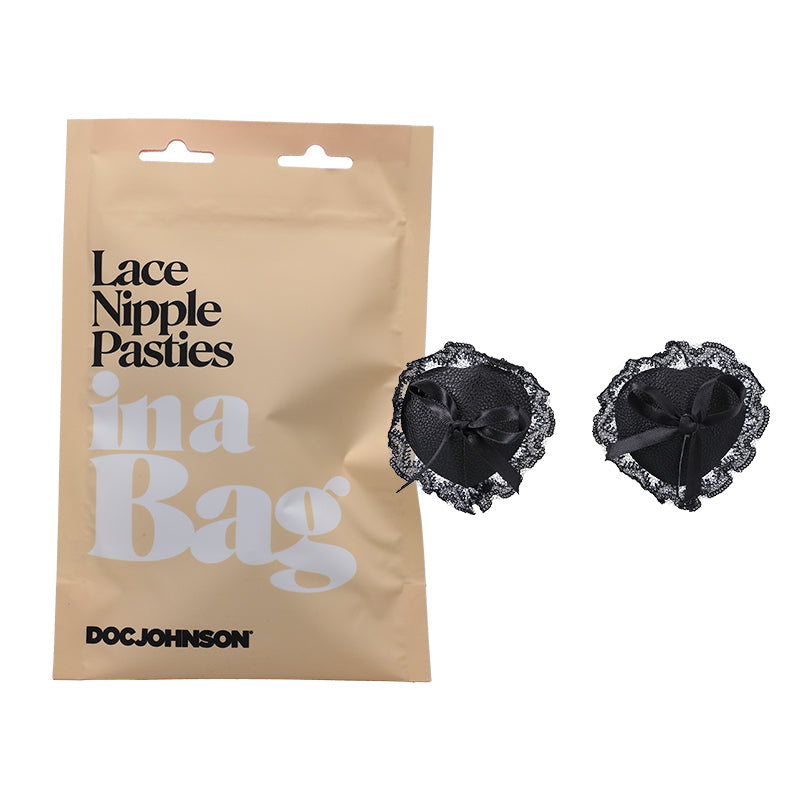 Doc Johnson Lace Nipple Pasties In A Bag Reusable Faux Leather Black-Pinkfoxxx