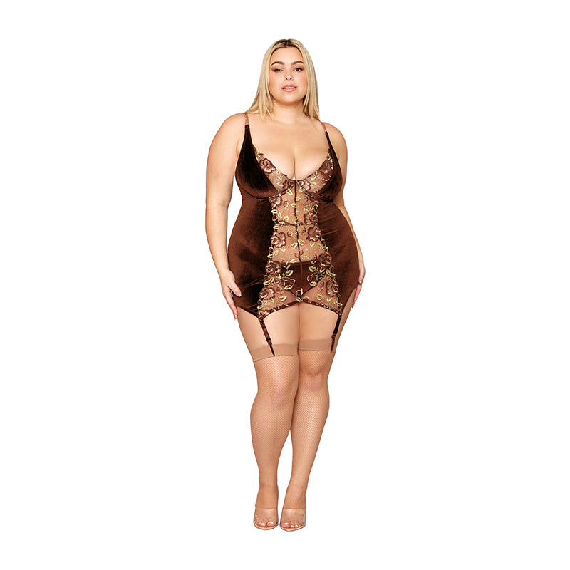 Dreamgirl Garter Slip and G-string Espresso 3XL-Pinkfoxxx