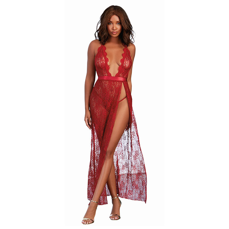 Dreamgirl Lace Gown & G-String Garnet Small Hanging-Pinkfoxxx
