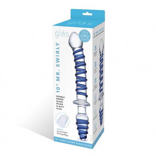 GLAS 10 MR SWIRLY DOUBLE ENDED GLASS DILDO & BUTT PLUG " - ELGLAS154