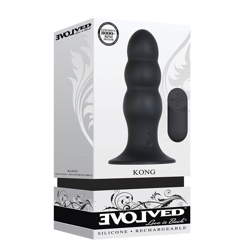 Evolved Kong Rechargeable Remote-Controlled Vibrating Silicone Anal Plug Black-Pinkfoxxx