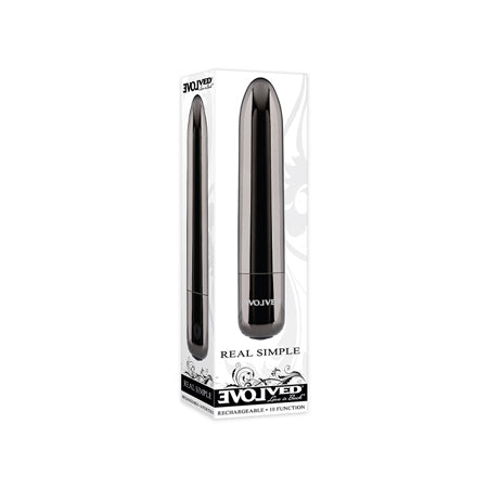 Evolved Real Simple Rechargeable Bullet Vibrator Black Chrome-Pinkfoxxx