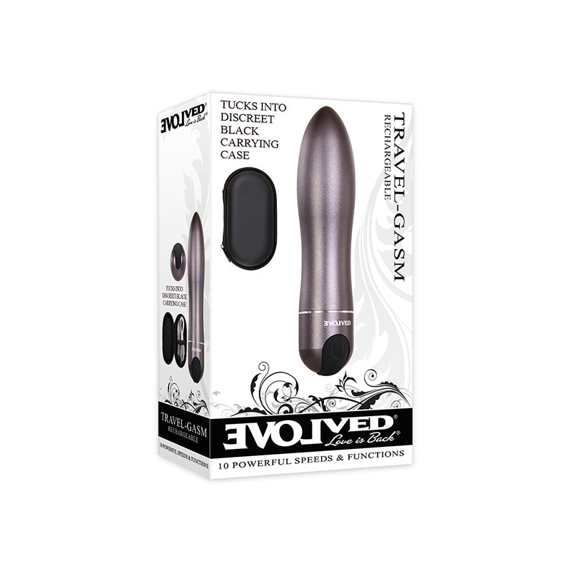 Evolved Travel-Gasm Rechargeable Metal Bullet Vibrator With Carrying Case Gunmetal-Pinkfoxxx