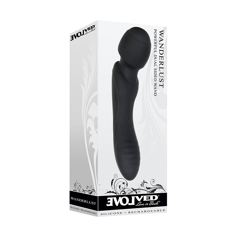 Evolved Wanderlust Rechargeable Dual-Ended Silicone Wand Vibrator Black-Pinkfoxxx