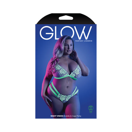 Fantasy Lingerie Glow Night Vision Glow-In-The-Dark Lace Bralette & Panty White-Pinkfoxxx