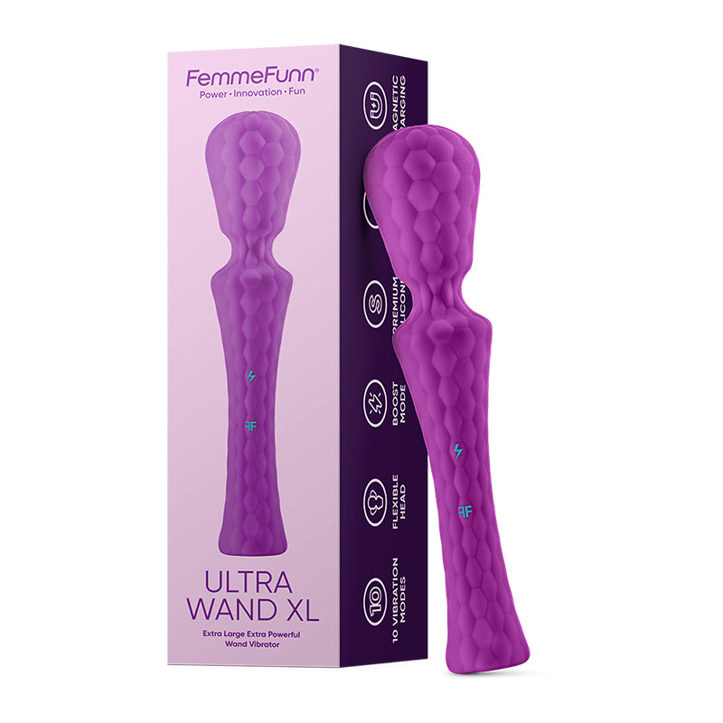 FemmeFunn Ultra Wand XL Rechargeable Flexible Textured Silicone Vibrator-Pinkfoxxx