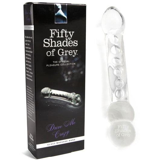 Fifty Shades of Grey Drive Me Crazy 7.5 in. Glass Massage Wand Dildo Clear-Pinkfoxxx