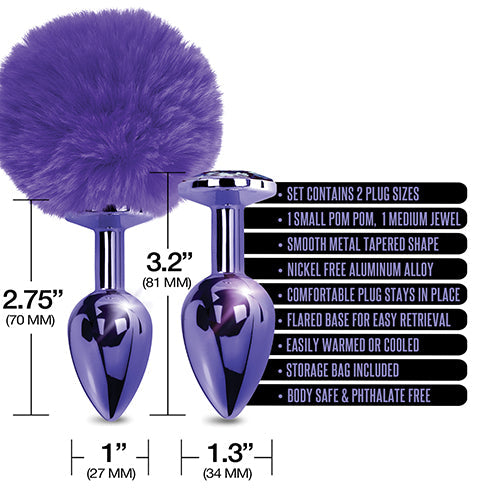 NIXIE METAL BUTT PLUG SET POM POM & JEWEL PURPLE METALLIC - GN1000316