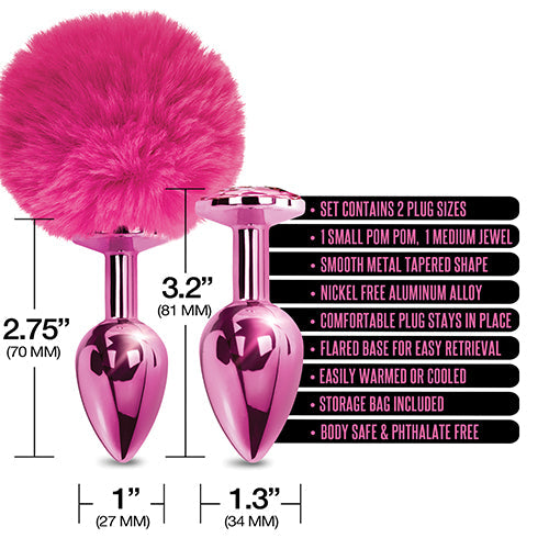 NIXIE METAL BUTT PLUG SET POM POM & JEWEL PINK METALLIC - GN1000317