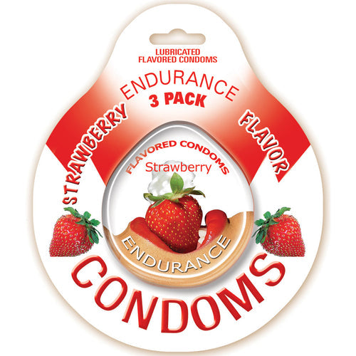ENDURANCE FLAVORED 3PK CONDOMS-STRAWBERRY