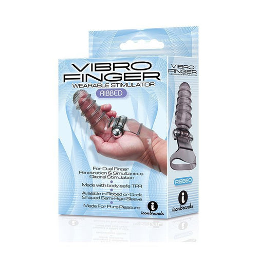 THE 9'S VIBROFINGER RIBBED FINGER MASSAGER GREY - IB2651
